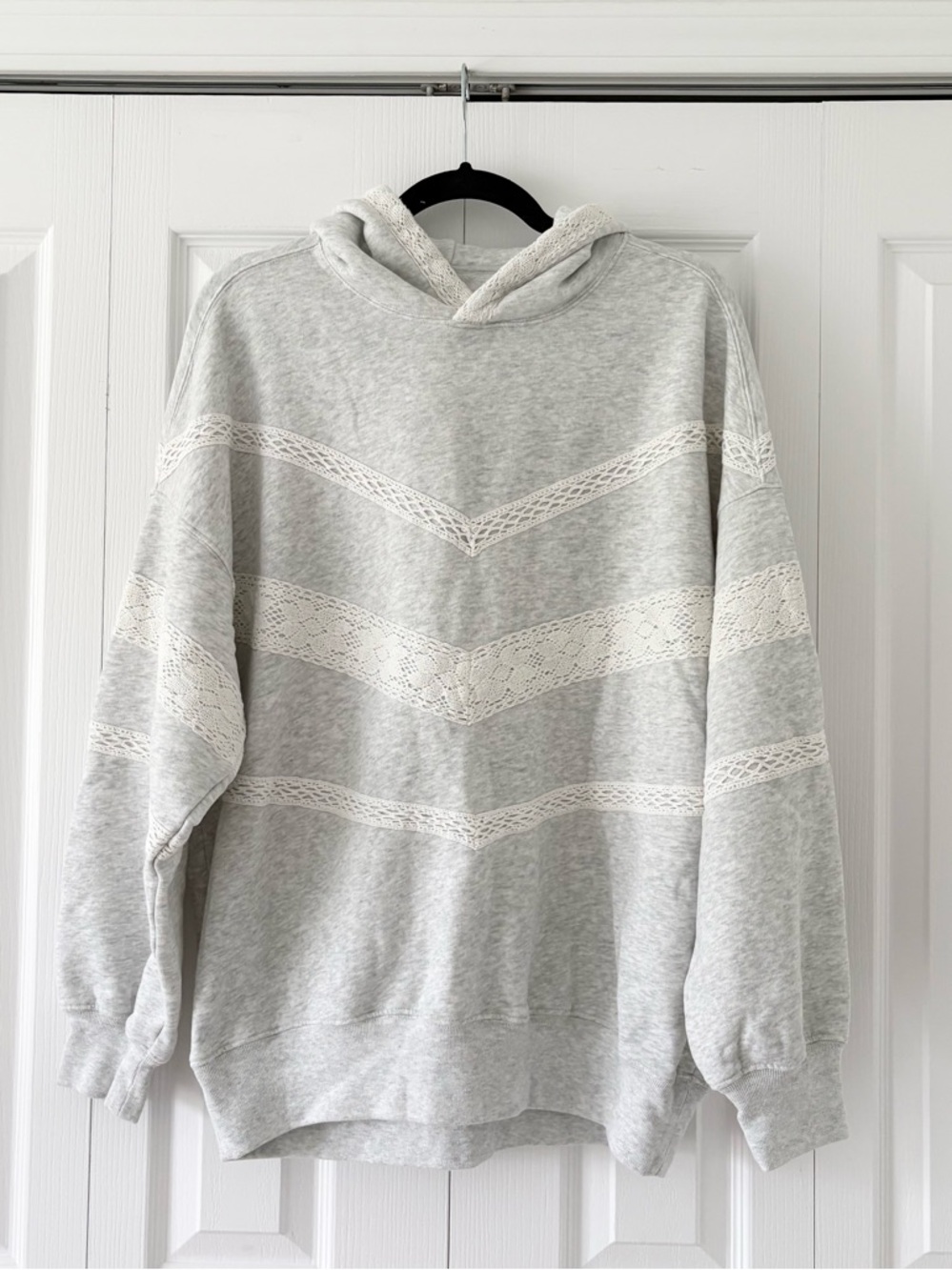 Abercrombie Grey Lace-Trim Oversized Sunday Hoodie